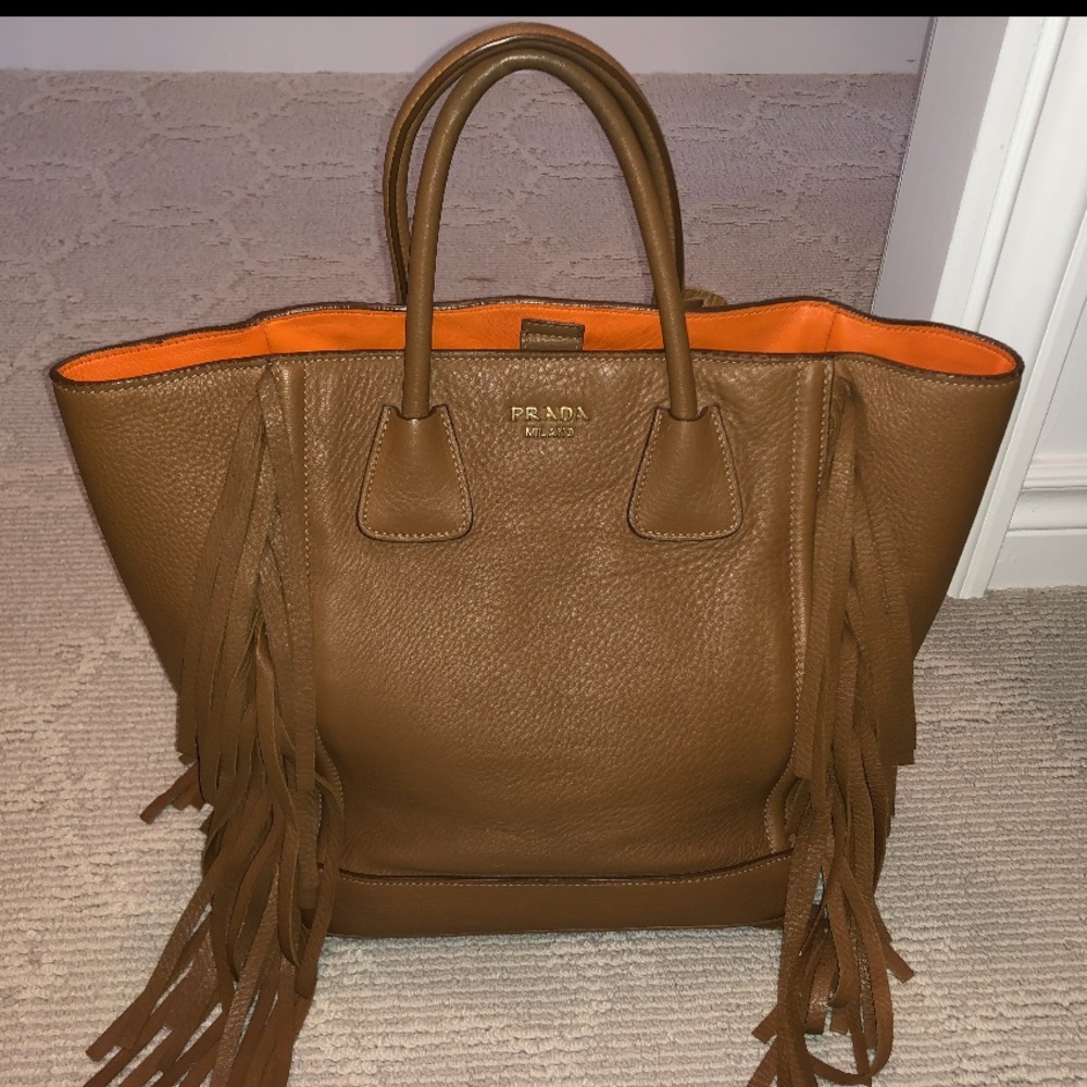 Prada Brown Leather Cervo Fringe Tote Bag